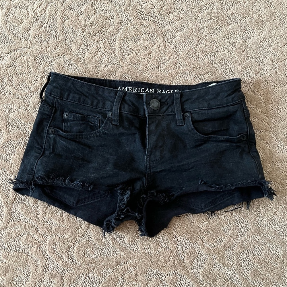 AE Black denim shorts